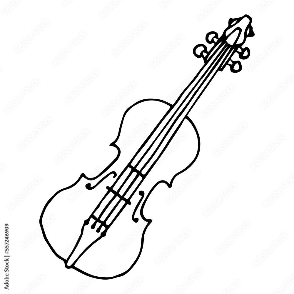 Violin in doodle style isolated on white background. Freehand drawing ...