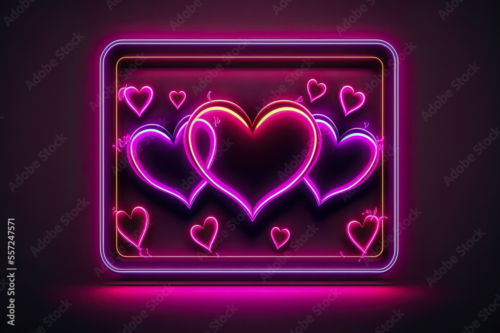 Frame neon sign with hearts for Valentine's day