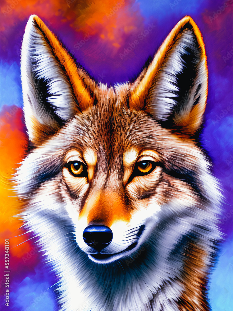 Majestic wolf animal standing proudly against a colorful backdrop. Generative AI Majestic wolf animal standing proudly against a colorful backdrop. Generative AI