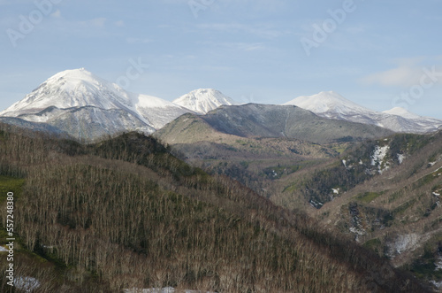 Shiretoko Mountain Range with Mount Rausu on the left. Hokkaido. Japan.