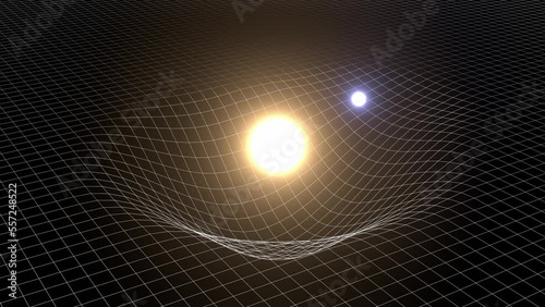 spacetime curvature 3d representation, solar system gravity force loop animation that can represent gravity waves, relativity or the lhc experiment photo