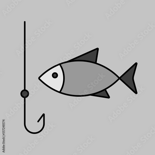 Fishing hook with fish vector icon. Camping sign