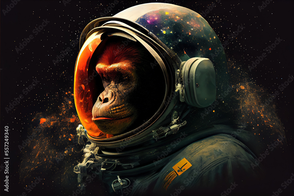 monkey in space, astronaut, ape, space suit, monkey in spaceship
