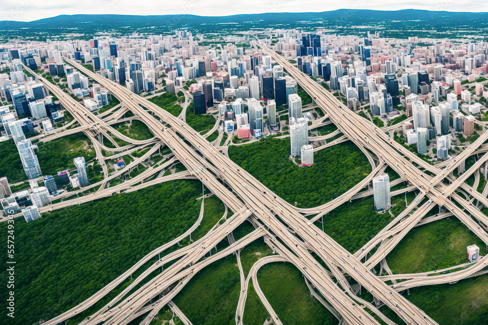 aerial view building and highway aerial view building and highway