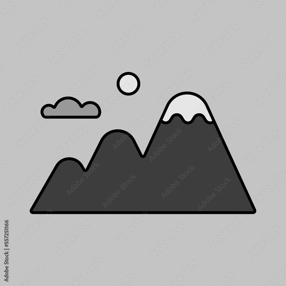 Mountains vector grayscale icon. Nature sign