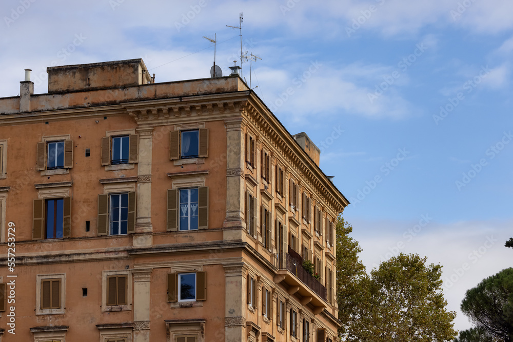 Old Historic Streets in Downtown Rome, Italy. Apartment Buildings Exterior