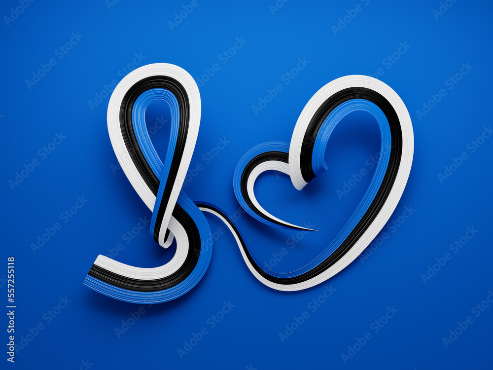 Estonia Flag Heart icon. Estonian Ribbon emblem. Country love symbol. Isolated 3d illustration Estonia Flag Heart icon. Estonian Ribbon emblem. Country love symbol. Isolated 3d illustration