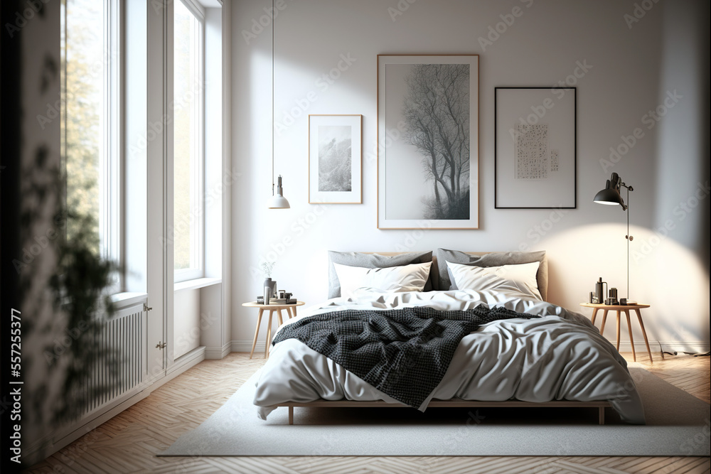 interior of a modern bedroom with a king size double bed