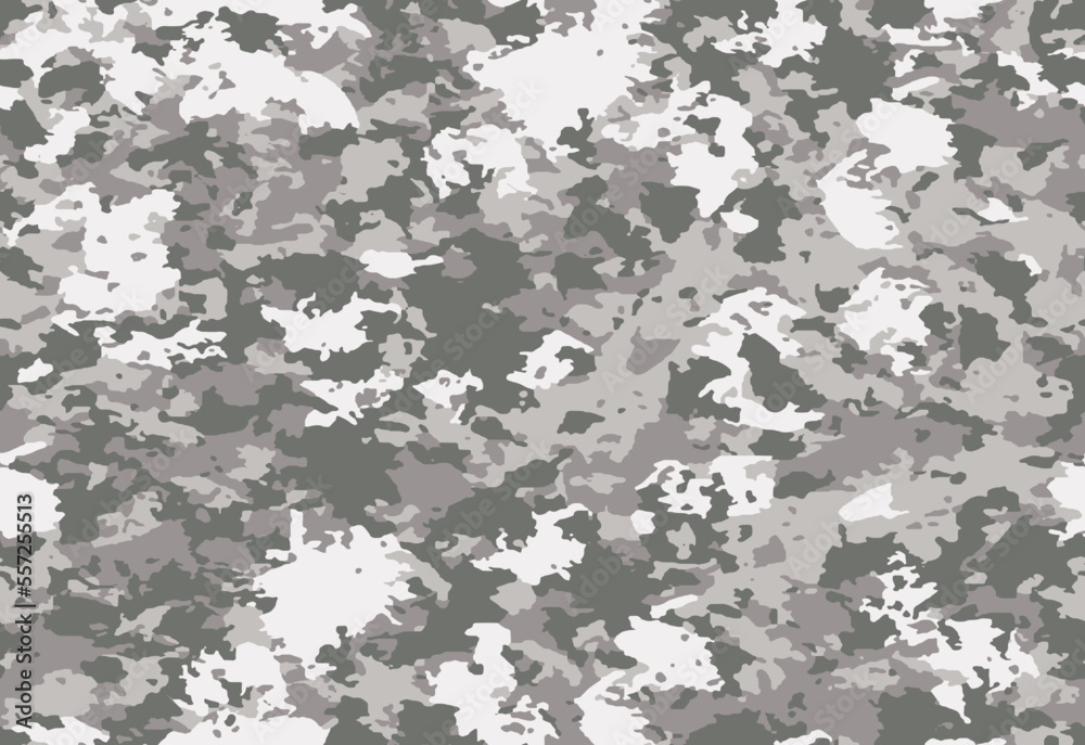 Obraz premium Full seamless gray military camouflage texture pattern vector. Black white textile fabric print. Army camo background.