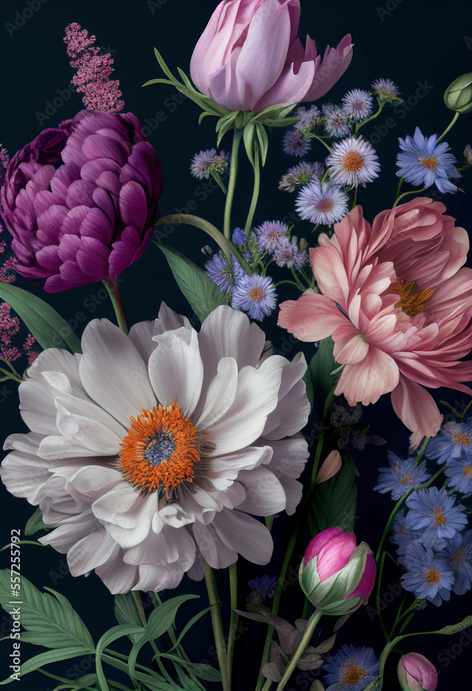 Obraz premium Background with flowers, retro style. AI generated image.