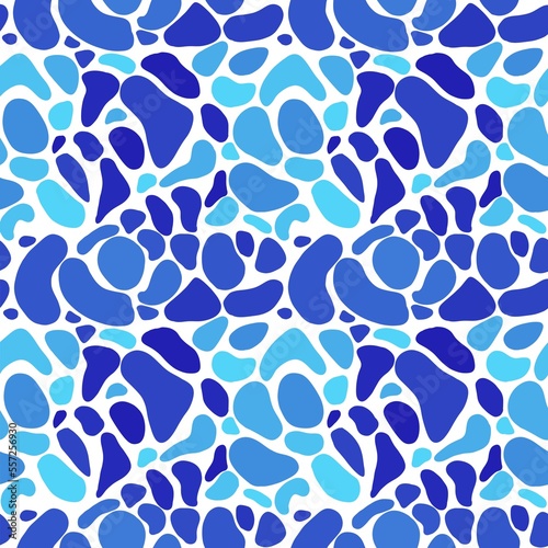 seamless pattern. collection of colorful sea blue cute pebbles on white background