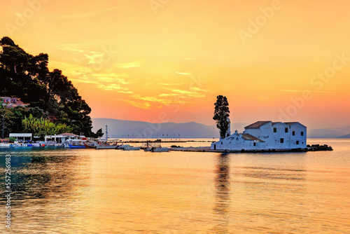 Sunrise in Panagia Vlacherna island at Corfu, Greece photo