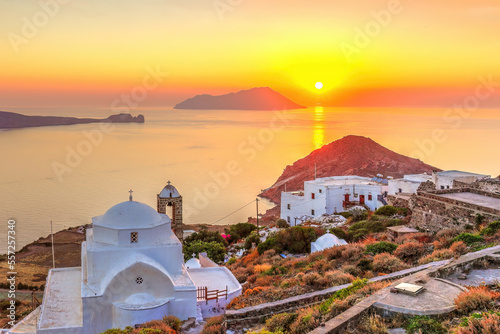 The sunset from the castle above the village of Plaka in Milos, Greece. photo
