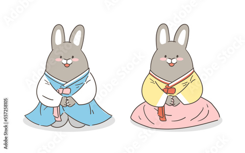 한복 입은 토끼 일러스트