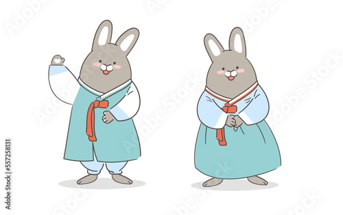 한복 입은 토끼 일러스트