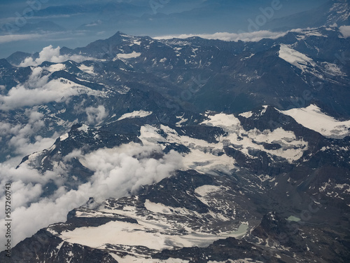 aerial view of Mount Blanc in Aosta Valley in Italy