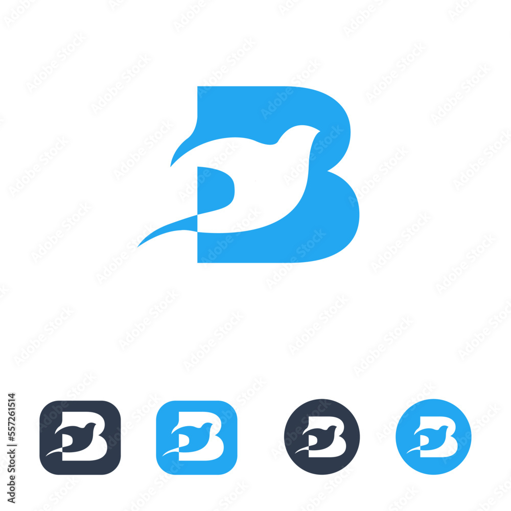 Letter B Bird Logo Vector Template With 4 Icons Illustration Stock ...