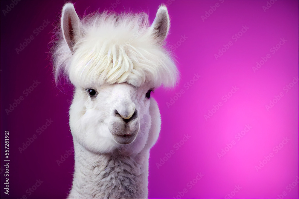 Obraz premium Funky Alpaca with Light Pink Bangs. Generative ai