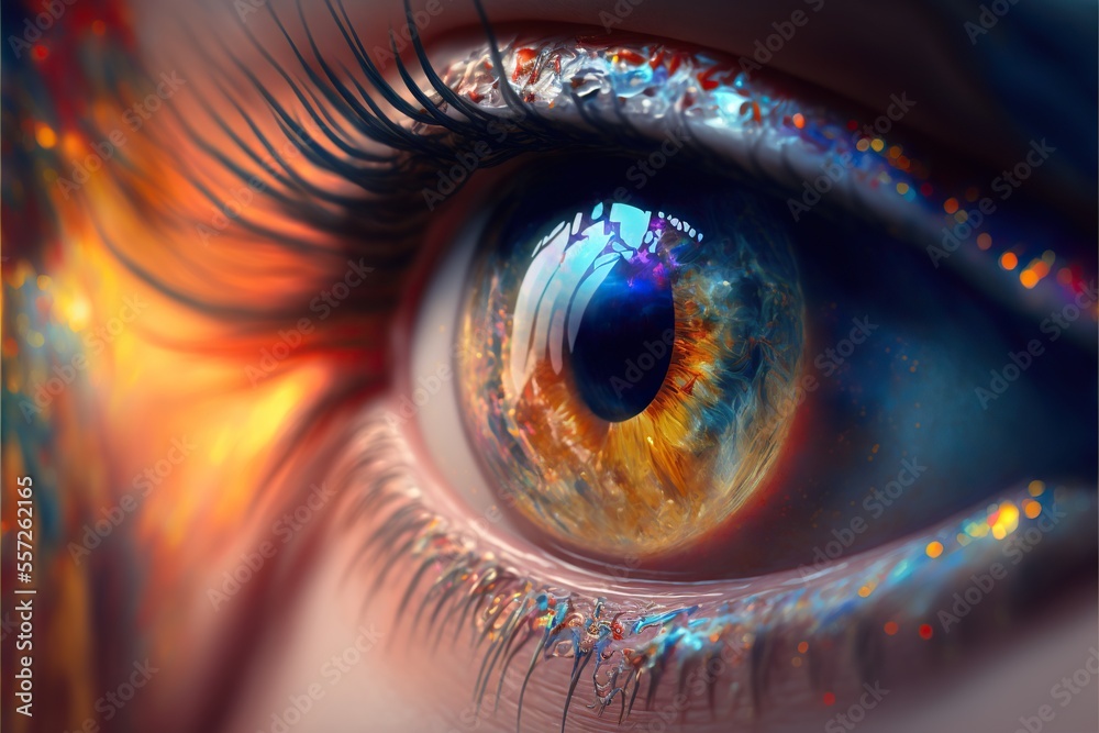 Close-up of vivid colorful eye of human woman