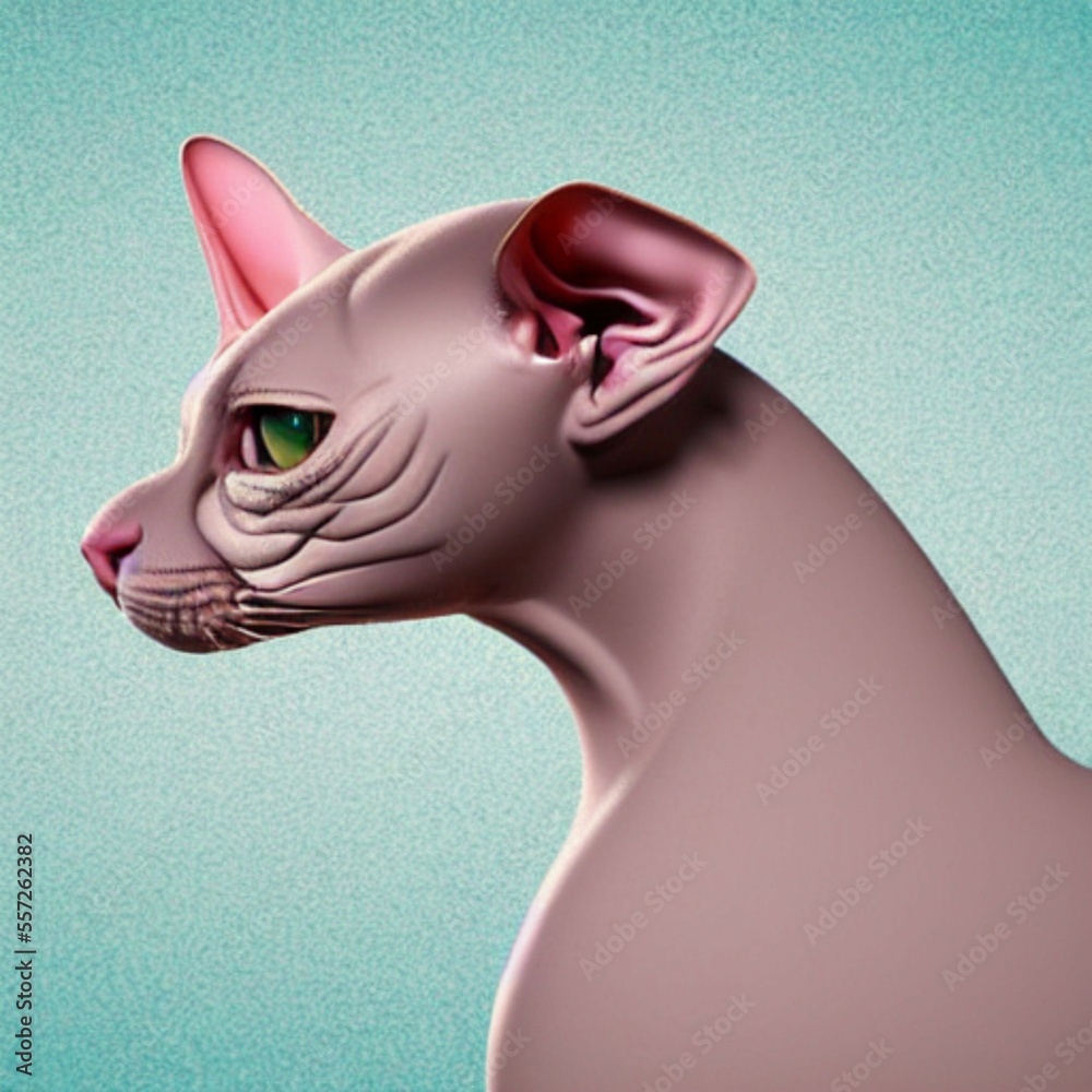 Sphynx Cat Ear Down Profile Portrait View Staring Seriously on Light  Background 3D Stock Illustration | Adobe Stock