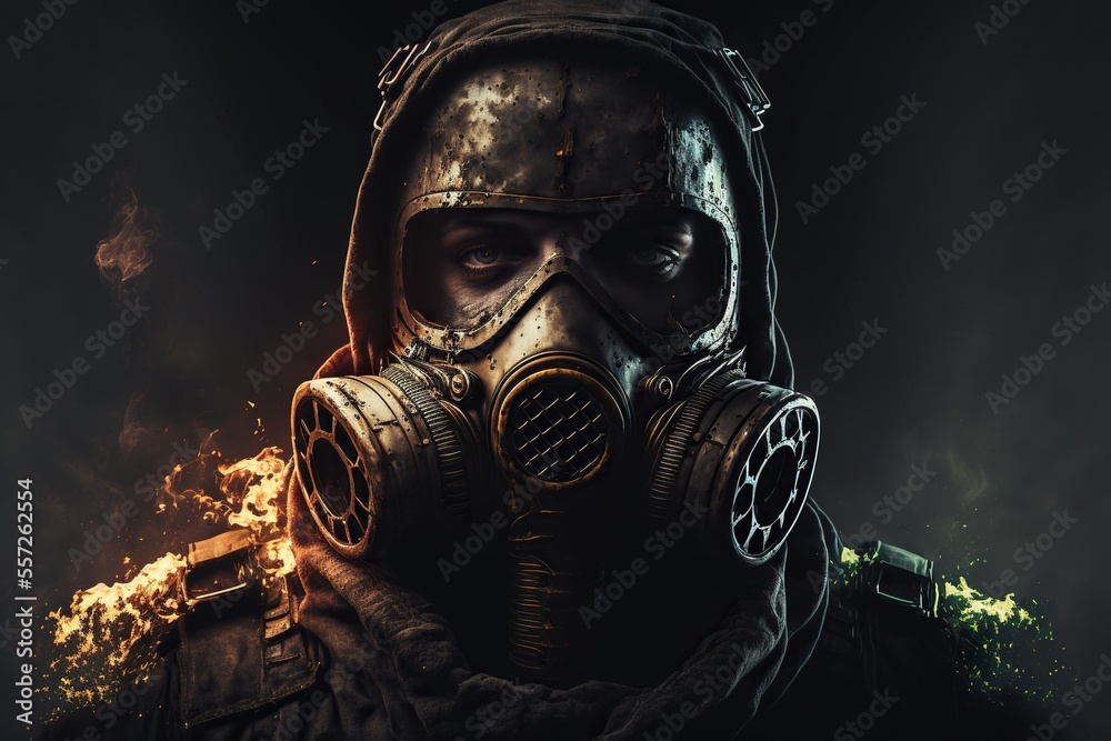Gas mask character isolated on black background Gas mask character isolated on black background