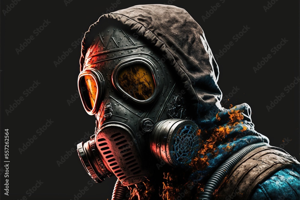 Gas mask character isolated on black background Stock Illustration | Adobe  Stock