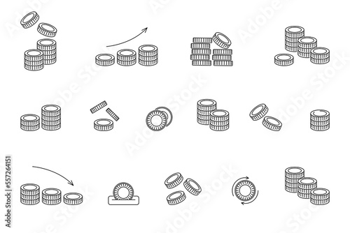 Contains such icons coin stack, coin toss and casino chips. Vector illustration