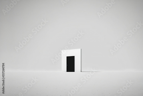 ai generated minimalistic illustration of a white wall with a black door in the middle of a white background  copy space