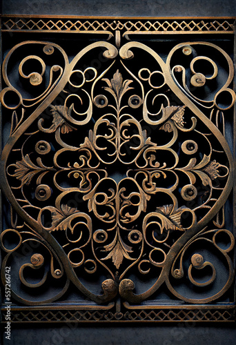 Decorative Metal Screen with Symmetrical Intricate Design. Generative ai