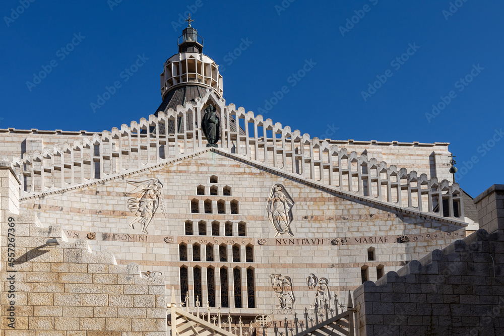 Nazareth, Israel - December 2022: Basilica of the Annunciation. This church was built on the site where according to tradition, the Annunciation took place. Nazareth, Israel