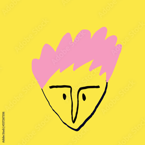 Funky freaky face. comic face. Card in modern doodle style