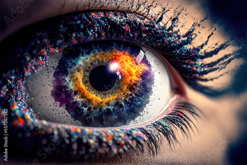 Auge Das sehende Auge Optikus Retina Iris Ophthalmos Chorioidea Closeup Generative AI Digital Art Background Hintergrund Illustration Cover Kunst