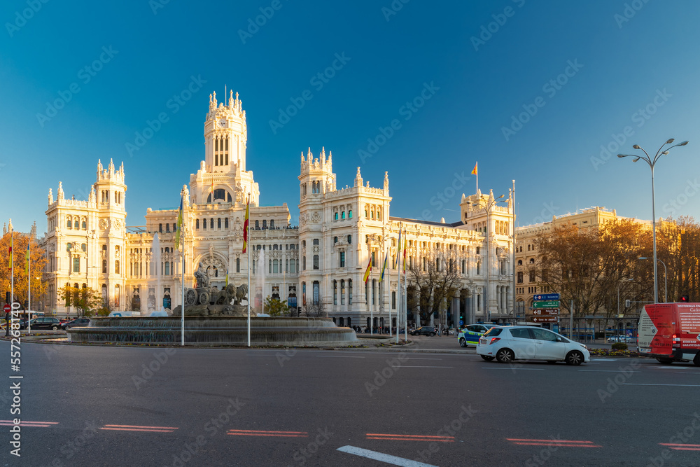 Obraz premium Madrid, Spain 28-12-2022 The former Communication Palace is a monumental building that has been the seat of Madrid City Council since 2007 it served before as as the headquarters for the Spanish Post