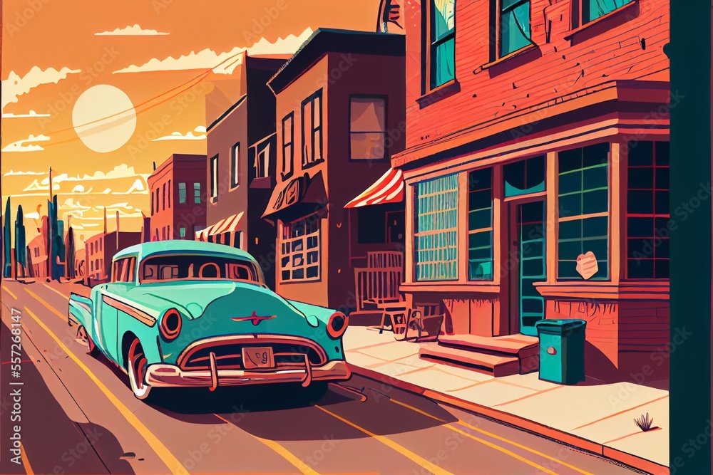 Obraz premium Generative AI abstract render of an American town in the 1950s