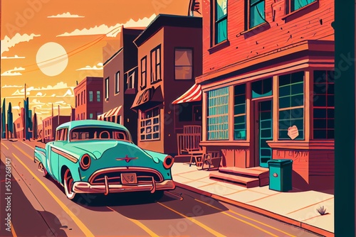 Generative AI abstract render of an American town in the 1950s