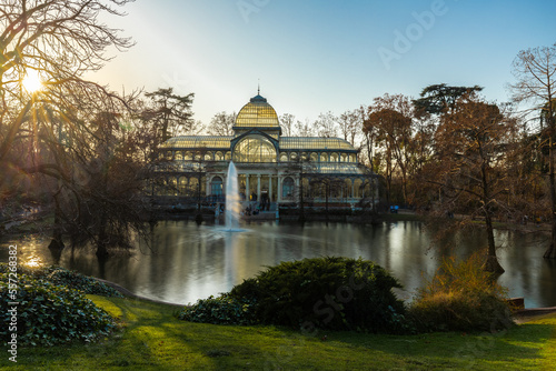 Madrid, Spain 28-12-2022 the Glass Palace located in El Retiro Park, a UNESCO World Heritage Site. It was originally built in 1887 as a greenhouse to showcase flora and fauna as part of an exhibition
