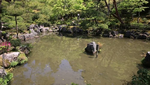 Small lake of famous Silver Pavilion or Ginkaku-ji Temple, Unesco World Heritage. Ginkakuji or Jisho-ji is a Zen temple in Higashiyama District, Kyoto, Japan. photo