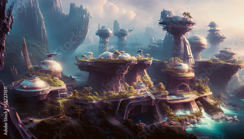 Concept of space colony on an uninhabited planet, Generative AI photo