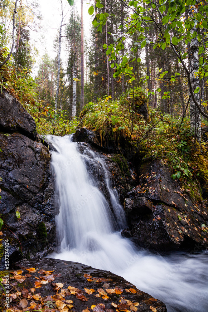 A small waterfall next to Rytisuo hiking trail in Oulanka National Park, Northern Finland