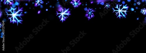 Quadro em tela Merry Christmas and Happy New Year blue glowing snowflake background