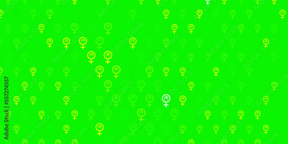 Light Green, Yellow vector backdrop with women power symbols.