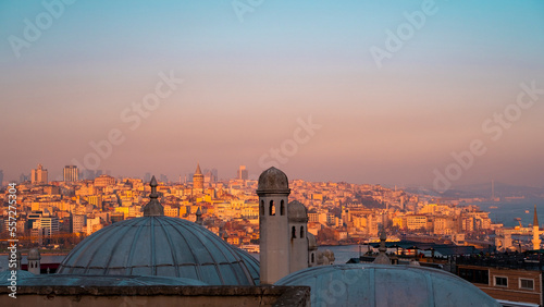 Bosphorus and Galata tower view, istanbul city view, sunset, golden hours photo