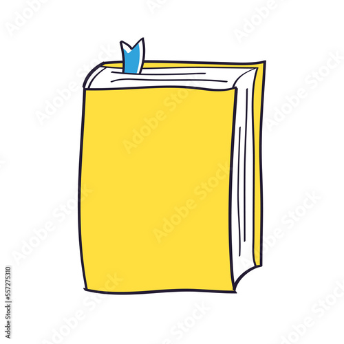 Yellow book with blank cover and bookmark isolated cartoon vector illustration