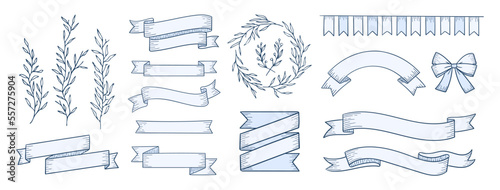 set elements label ribbon vector hand draw with details, soft colors