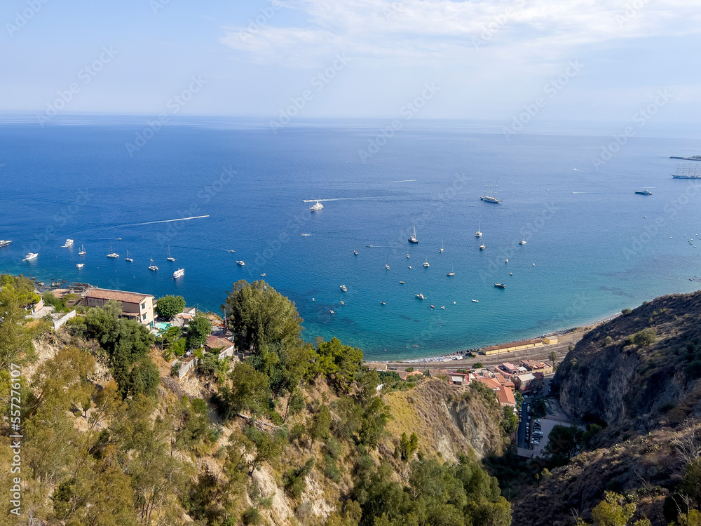 The view over the Mediterranean Sea from Tahormina. The view over the Mediterranean Sea from Tahormina.