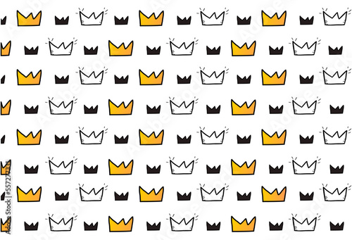 Crown symbol seamless pattern hand drawn, doodle, pencil, luxury, background, prince, cute, comic.