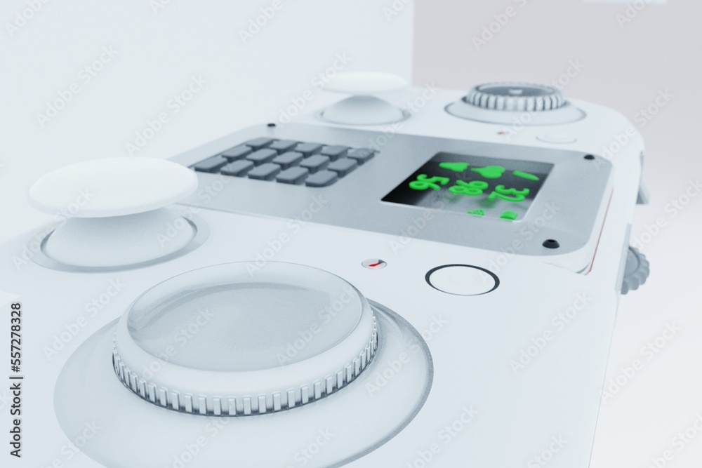 close-up gamepad console controller for video games with buttons, sticks and led digital display. 3d render illustration close-up gamepad console controller for video games with buttons, sticks and led digital display. 3d render illustration