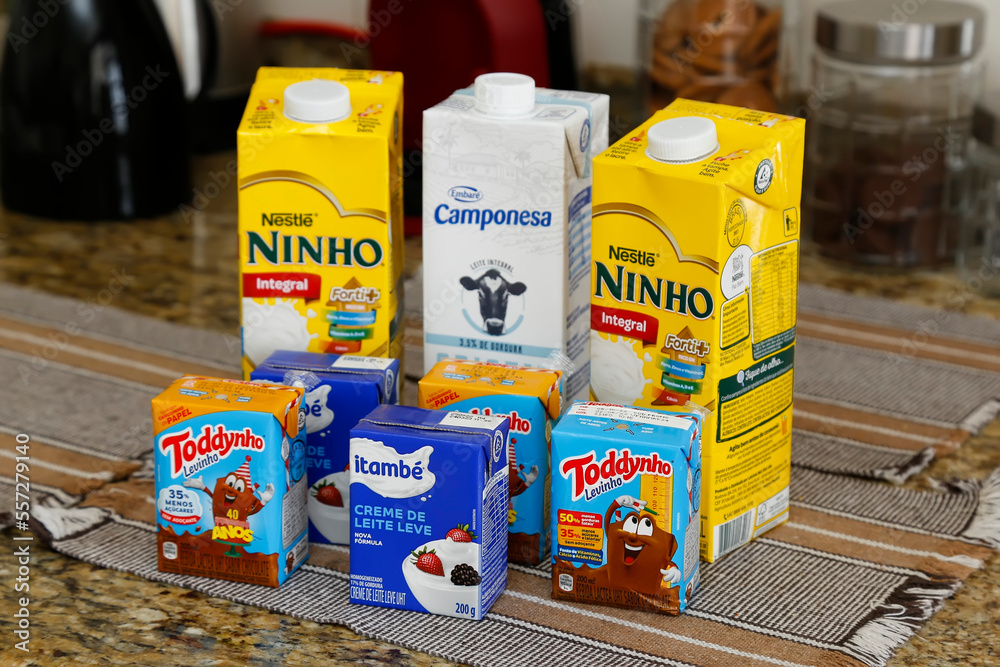 packaging for long life milk, chocolate milk and milk cream from Brazil