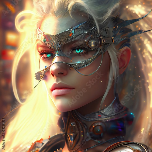 Fototapeta Portrait of an ancient fantasy female warrior in ancient warrior armor