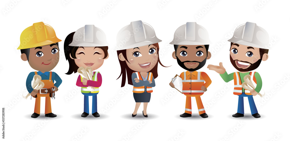 Construction worker group avatar characters - Vector.